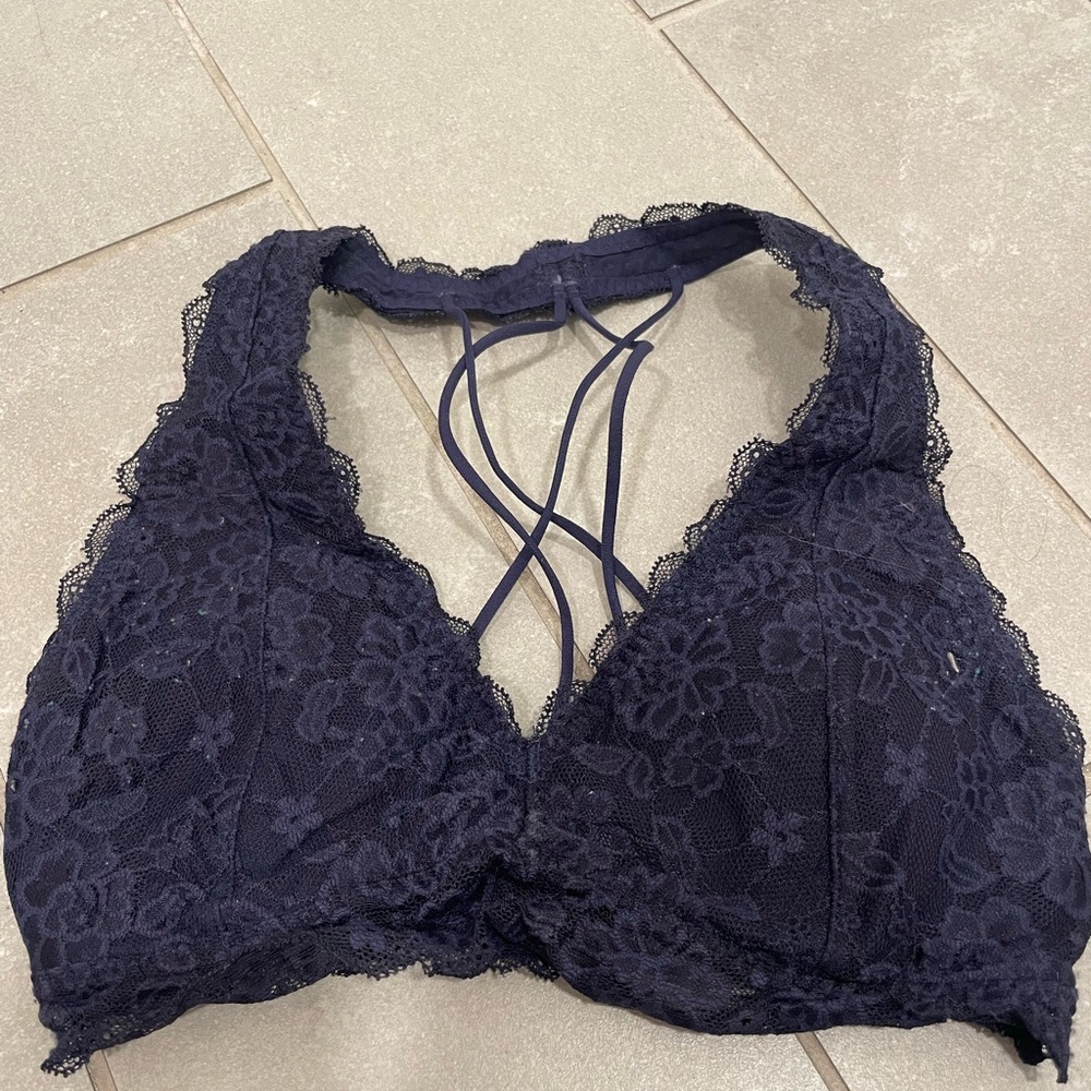 Lace Halter Bralette - Navy